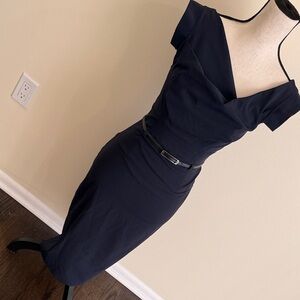 Black Halo Classic Jackie O Navy Blue Sheath Dress Size 2